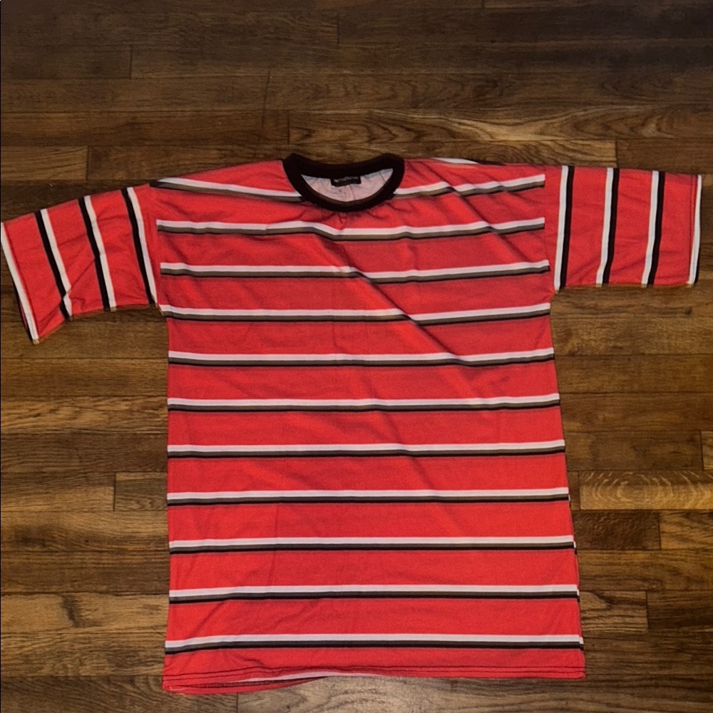 PrettyLittleThing Red Striped T-Shirt Dress